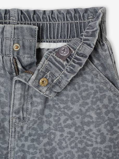 Girls' patterned denim shorts grey+light blue 