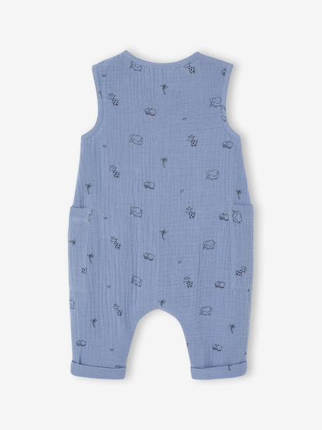 Cotton Gauze Jumpsuit for Newborns blue+ecru+sage green 