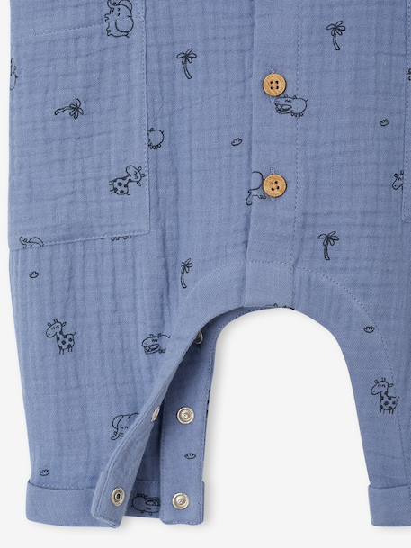 Cotton Gauze Jumpsuit for Newborns blue+ecru+sage green 