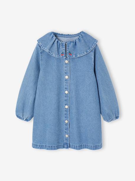 Girl's denim dress with frilled collar medium blue 