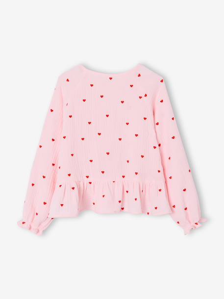 Girl's cotton gauze shirt aqua green+pale pink 
