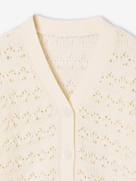Girl's openwork knit cardigan ecru 