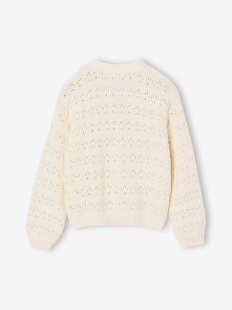 Girl's openwork knit cardigan ecru 