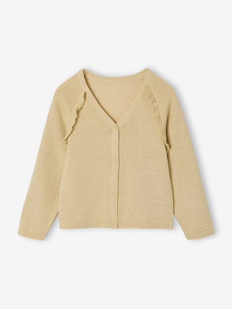 Cardigan with Ruffles for Girls ecru+golden beige+green 