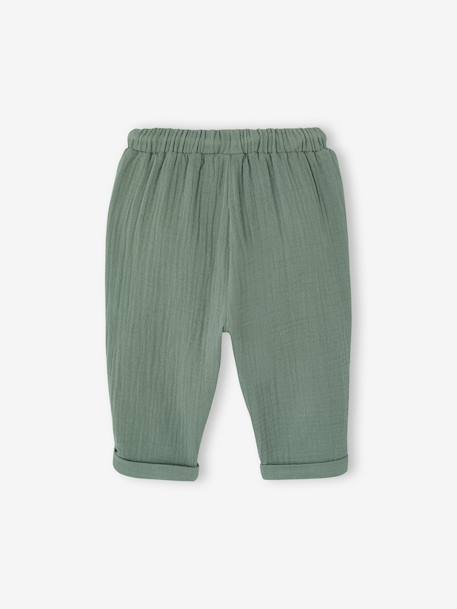 Cotton Gauze Trousers for Babies cappuccino+fir green+grey blue 