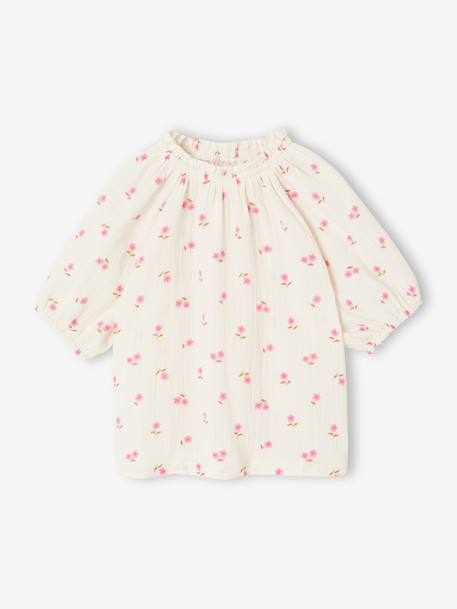 Girl's cotton gauze blouse ecru+sage green+vanilla 