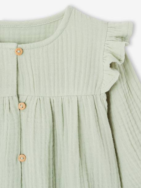 Blouse in Cotton Gauze with Ruffles, for Babies almond green+ecru+old rose 