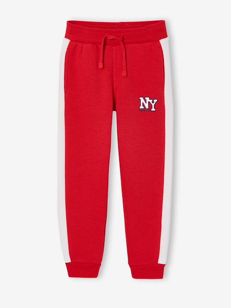 Boys' joggers with side stripe bordeaux red+green+marl grey+red 