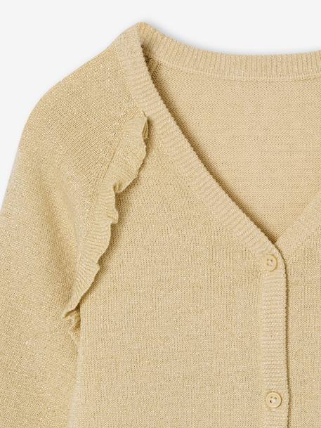Cardigan with Ruffles for Girls ecru+golden beige+green 