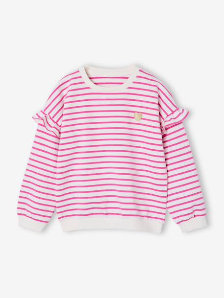 Sailor-type Sweatshirt with Ruffles on the Sleeves, for Girls navy blue+old rose+pale blue+peony pink+red 