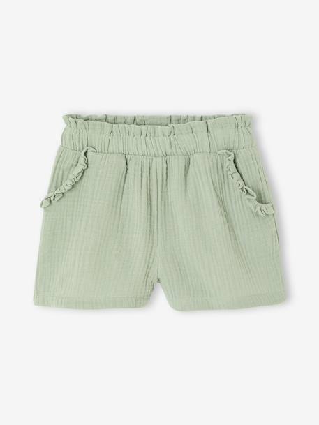 Girls' short with a cotton gauze waist beige+pale blue+rose+sage green 