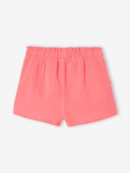 Girls' short with a cotton gauze waist beige+pale blue+rose+sage green 