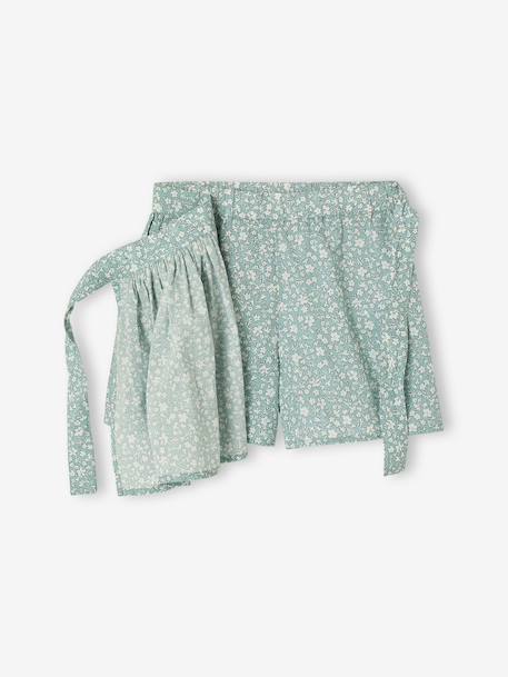 Printed Skort for Girls aqua green+ecru 