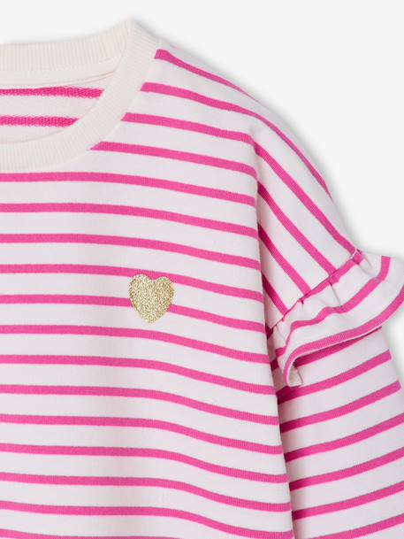 Sailor-type Sweatshirt with Ruffles on the Sleeves, for Girls navy blue+old rose+pale blue+peony pink+red 