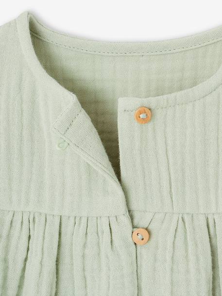 Blouse in Cotton Gauze with Ruffles, for Babies almond green+ecru+old rose 