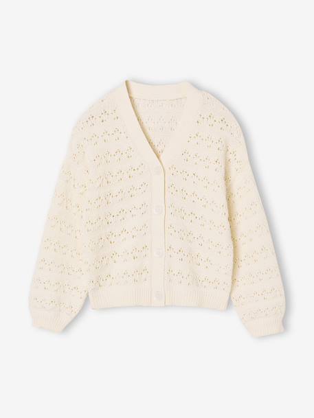 Girl's openwork knit cardigan ecru 