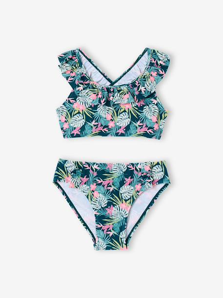 Floral Print Bikini pale pink+printed green 