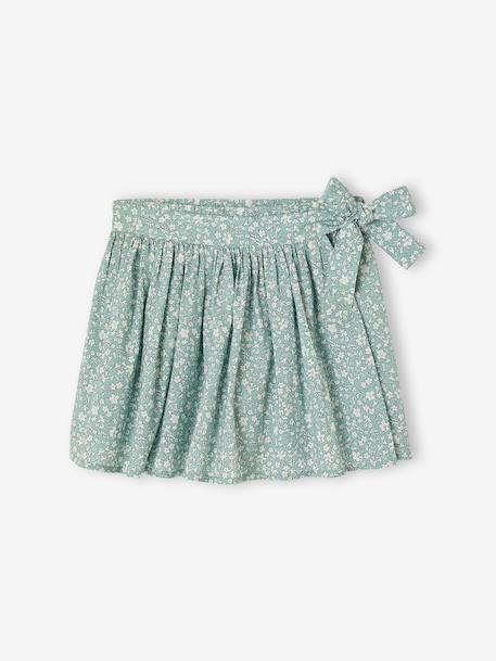 Printed Skort for Girls aqua green+ecru 