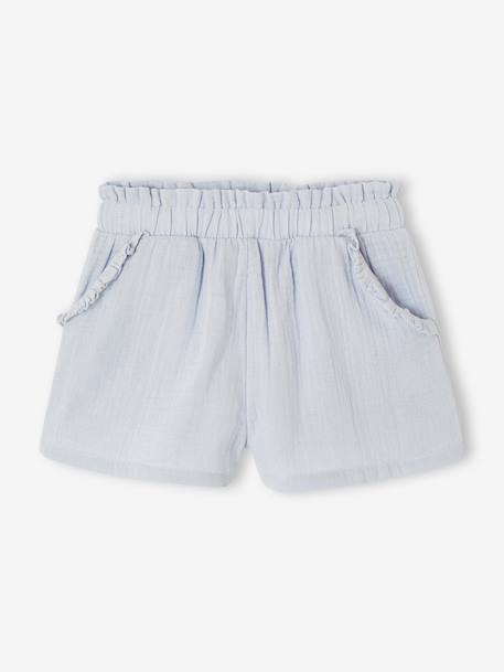 Girls' short with a cotton gauze waist beige+pale blue+rose+sage green 