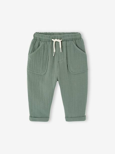 Cotton Gauze Trousers for Babies cappuccino+fir green+grey blue 