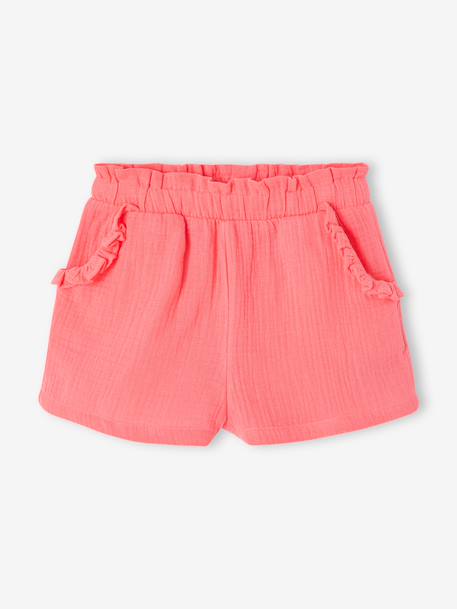 Girls' short with a cotton gauze waist beige+pale blue+rose+sage green 