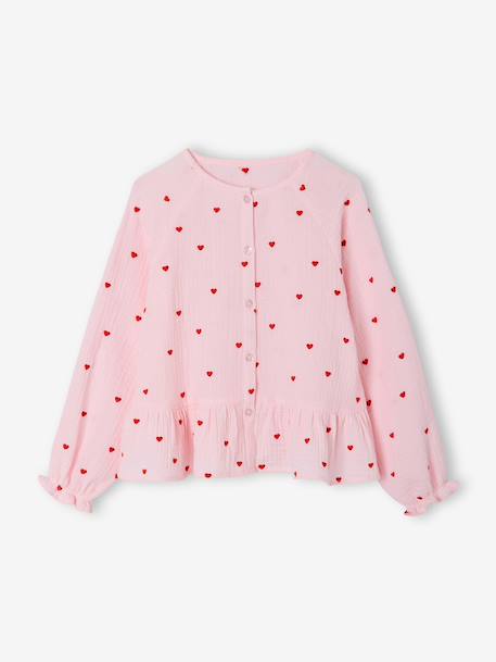 Girl's cotton gauze shirt aqua green+pale pink 