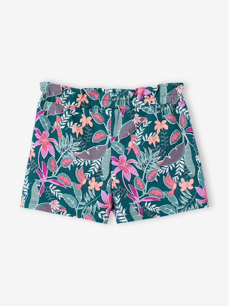 Pack of 2 Pairs of Shorts for Girls aqua green+navy blue+tangerine 