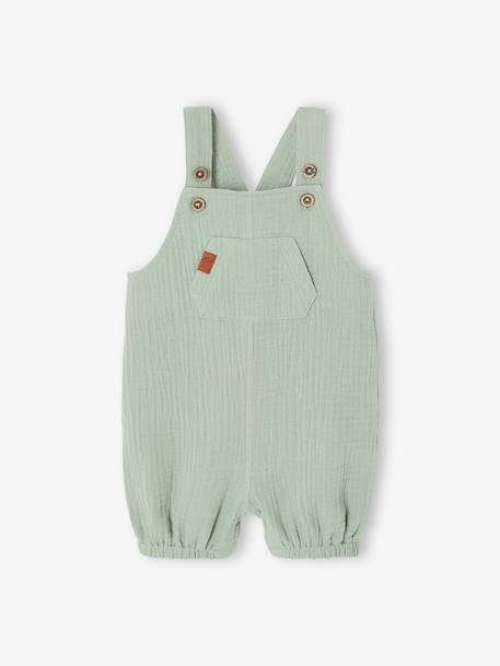 Cotton Gauze Dungarees, Lined, for Newborn Babies aqua green+beige+bleached denim 