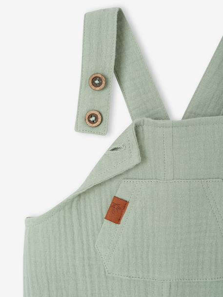 Cotton Gauze Dungarees, Lined, for Newborn Babies aqua green+beige+bleached denim 