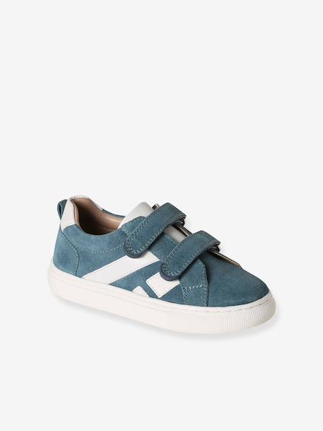 Leather Trainers with Hook-and-Loop Fasteners for Boys, Designed for Autonomy denim blue+navy blue+set blue+set green 