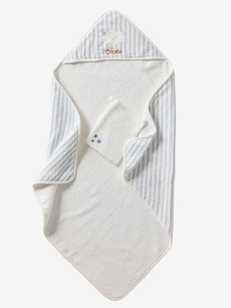 Customisable bath cape + wash mitt IN THE CLOUDS striped blue 