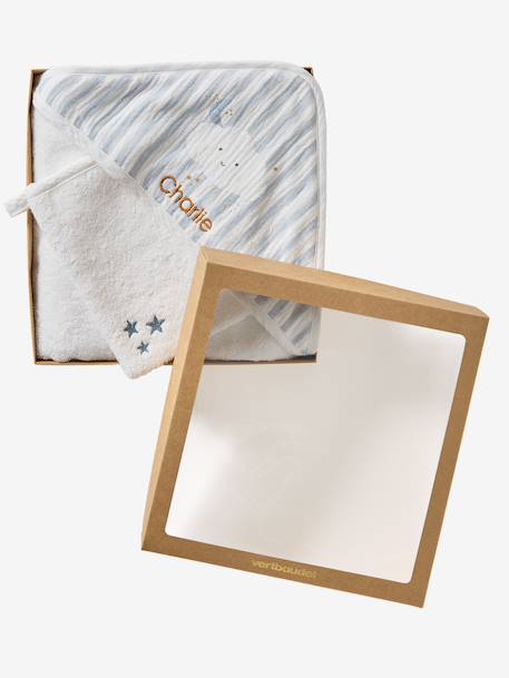 Customisable bath cape + wash mitt IN THE CLOUDS striped blue 