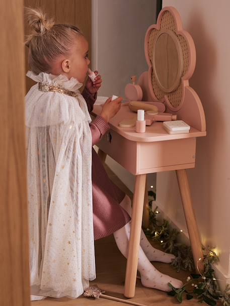 FSC®100% Straw Dressing Table + Accessories, in Certified Wood rose+white 