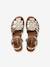 Leather Sandals with Hook-&-Loop Straps for Children ecru+gold 