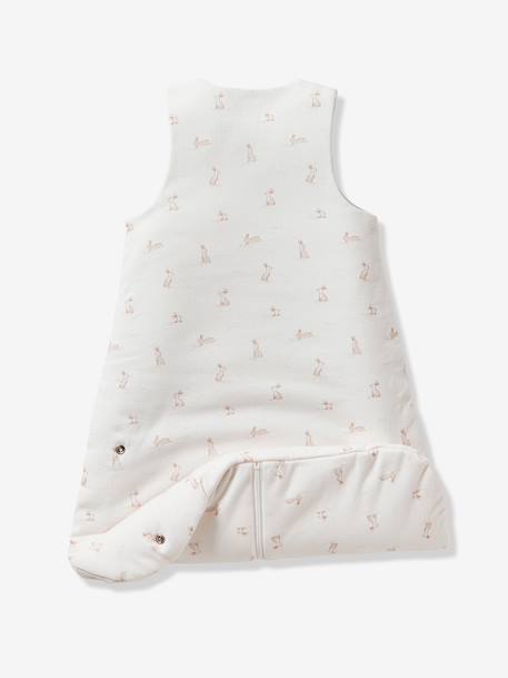Sleeveless Sleeping Bag with Central Opening in Organic Cotton for Babies, LAPIN AOP printed white 