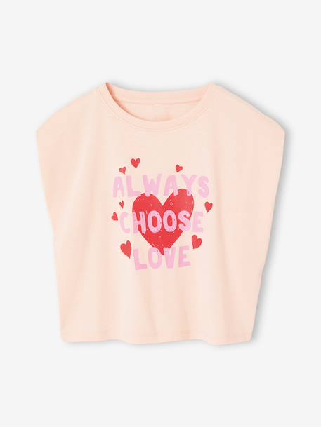 Girls' cropped t-shirt with short, padded sleeves pale blue+pale pink 