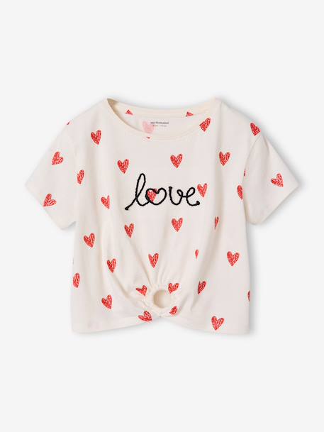 T-Shirt with Fancy Bow for Girls ecru+red+striped blue 