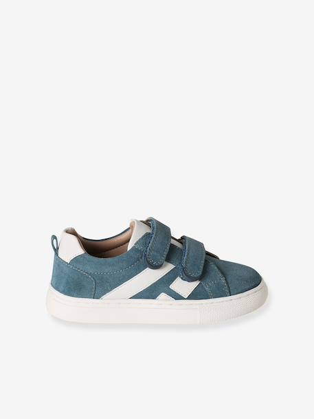 Leather Trainers with Hook-and-Loop Fasteners for Boys, Designed for Autonomy denim blue+navy blue+set blue+set green 
