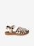 Hook-&-Loop Leather Sandals for Children, Designed for Autonomy ecru+gold 
