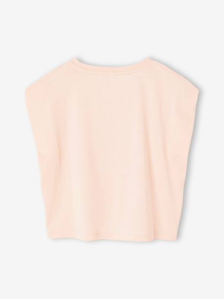 Girls' cropped t-shirt with short, padded sleeves pale blue+pale pink 