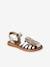 Hook-&-Loop Leather Sandals for Children, Designed for Autonomy ecru+gold 