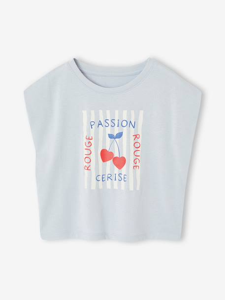 Girls' cropped t-shirt with short, padded sleeves pale blue+pale pink 