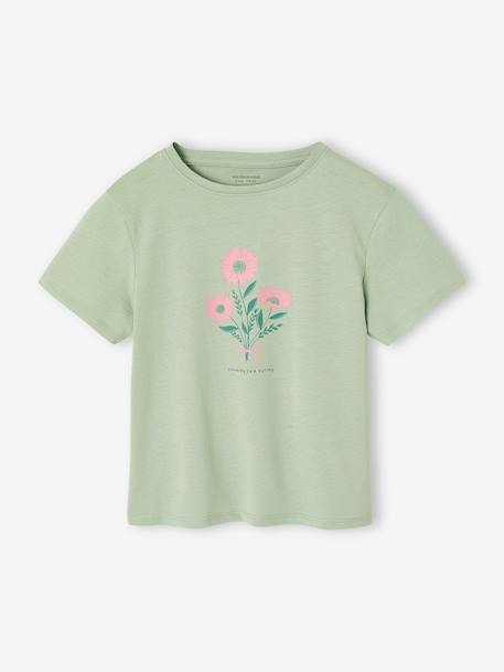 Girls' printed short-sleeved t-shirt ecru+sage green 