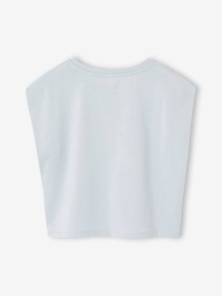 Girls' cropped t-shirt with short, padded sleeves pale blue+pale pink 
