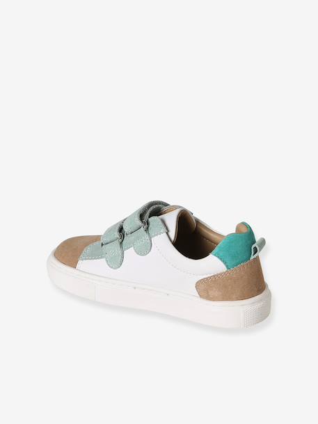 Leather Trainers with Hook-and-Loop Fasteners for Boys, Designed for Autonomy denim blue+navy blue+set blue+set green 