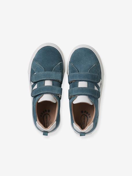 Leather Trainers with Hook-and-Loop Fasteners for Boys, Designed for Autonomy denim blue+navy blue+set blue+set green 