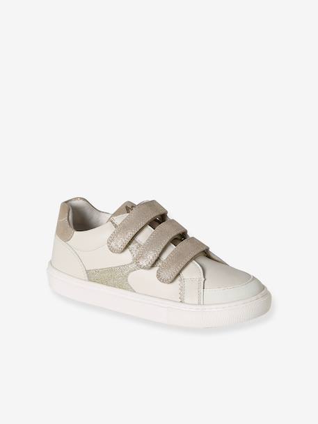 Trainers with Leather Hook-&-Loop Straps for Children ecru+navy blue+printed white+set white 