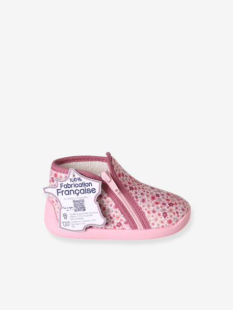 Slippers with Zip, Made in France, for Babies printed pink 