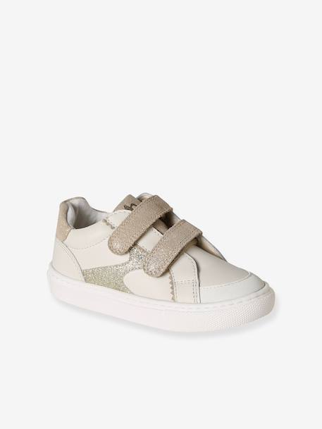 Hook-and-Loop Leather Trainers for Children, Designed for Autonomy ecru+navy blue+printed white 