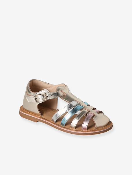 Leather buckle sandals for children gold 